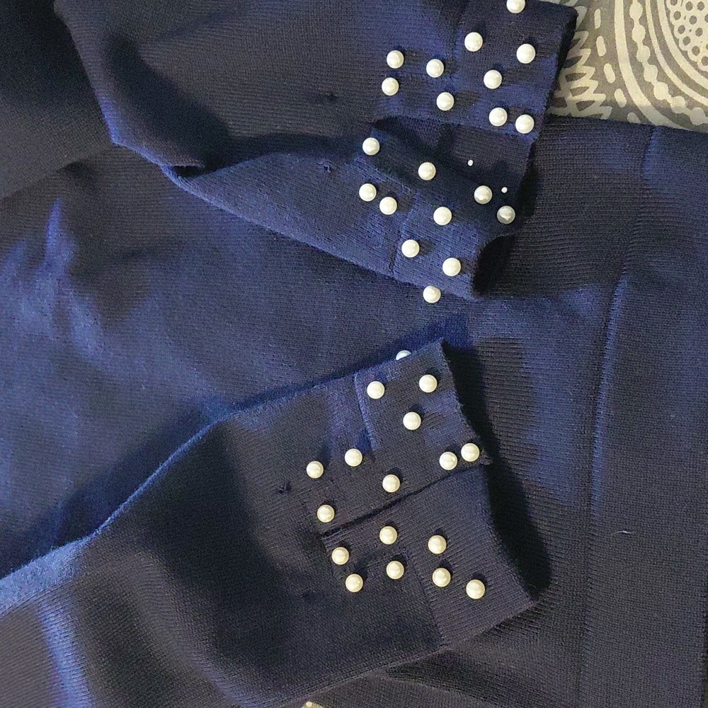 Navy Blue  Sweater with Pearl Accents